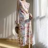 High-end Satin Suspender Dress with Suit Inner Layer Bottom Skirt Seaside Vacation Floral Long Skirt