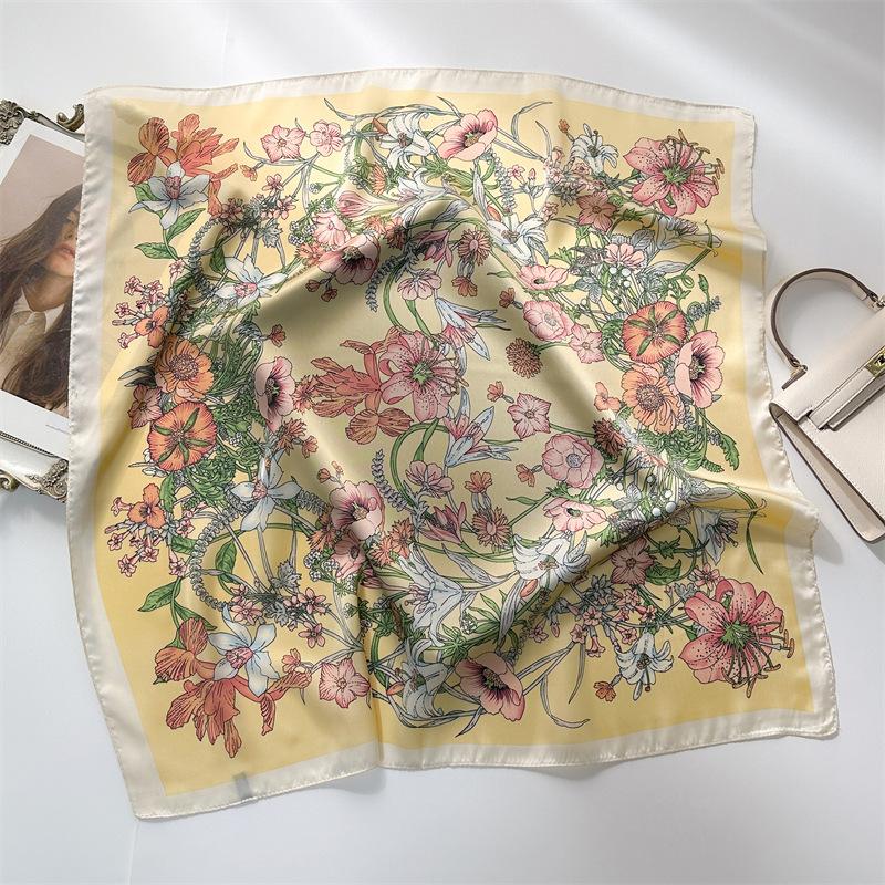 Neuer Druck 70*70cm Seiden-Quadrat-Schal Damen Halstuch Damen Stirnband Foulard Taschenband Haarband Dame Hijab Bandana Schals