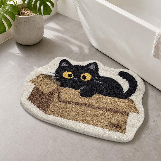 Plush Bathroom Rug, Non-Slip Absorbent Fluffy Floor Mat, Cute Black Cat Door Mat for Entrance Bedroom Living Room