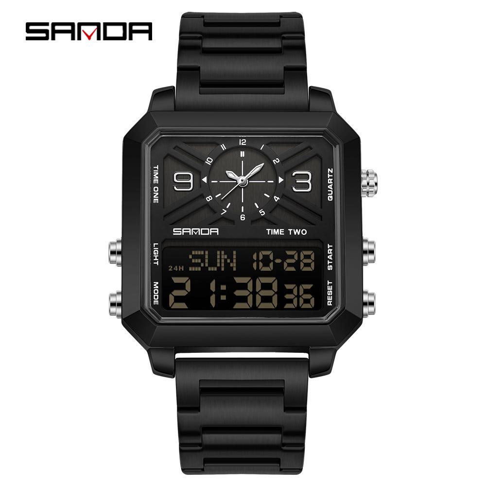 Sanda Waterproof Multifunctional Men's Electronic Wristwatch with Alarm and Countdown