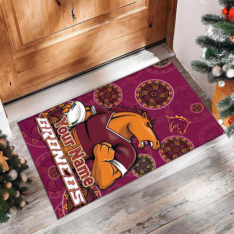 Brisbane Broncos Crystal Velvet Rug, Custom Name Text Personalized Non‑Slip Floor Mat for Home Decor Gift