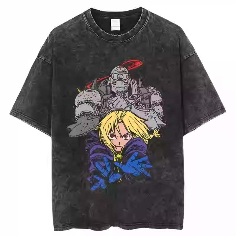 Tricou cu Imprimeu Grafic Anime Fullmetal Alchemist Brotherhood Cadru Gotic Frați Bărbați Femei retro Spălat Gât Rotund Bumbac Supradimensionat modă streetwear Top