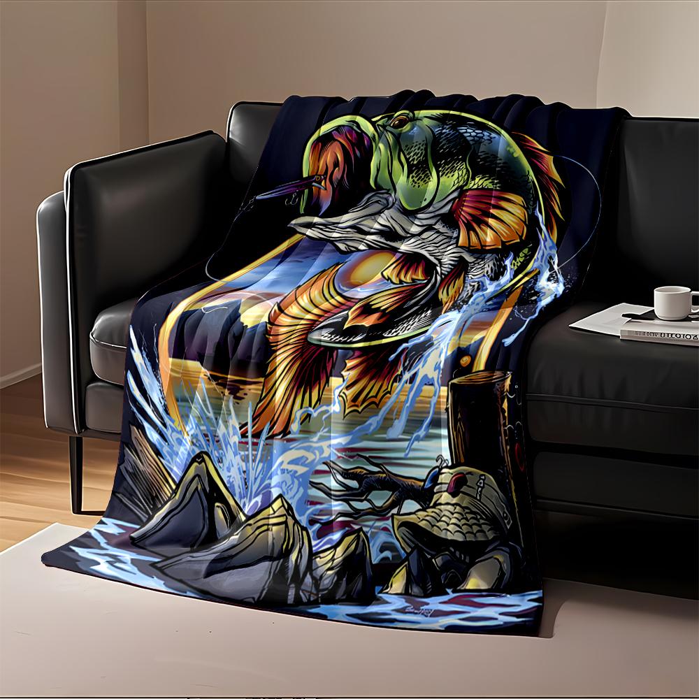 "Colorful Fish Jumping In Scenic Water Scene Flannel Blanket for Bedroom, Living Room, Sofa, and Nap Sofas"