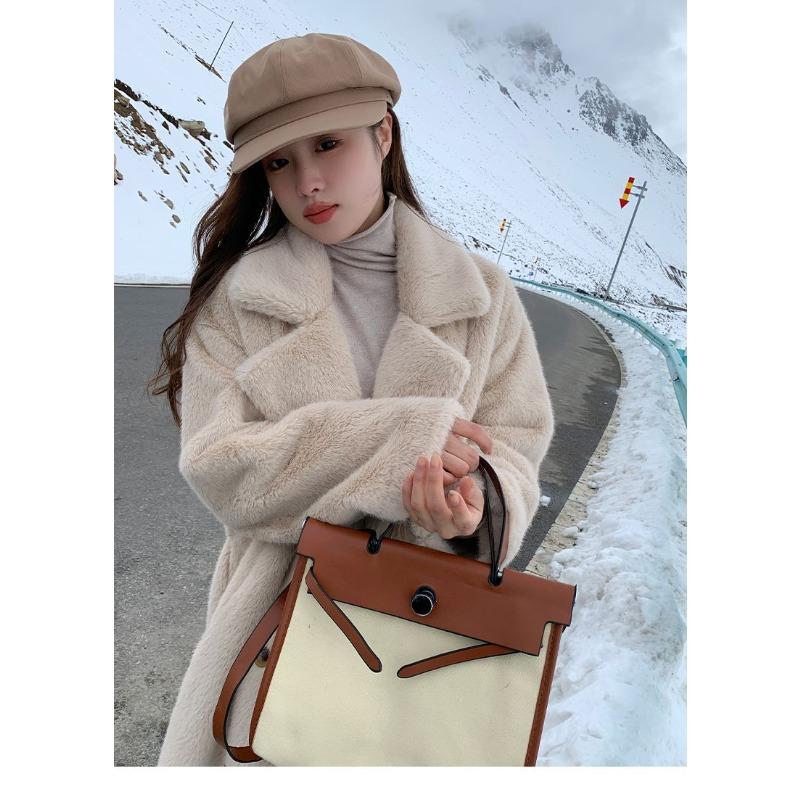 Palton Gros Călduros de Iarnă pentru Femei, Jachetă Lungă Tip Trench cu Guler din Blană Faux Mink, Eco-Friendly