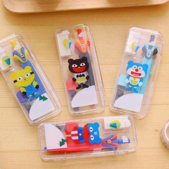 Students Compass Set with Lead Eraser Storage Box Math Learning Drawing Compass Geometry Tool Classroom School Office Supplies
