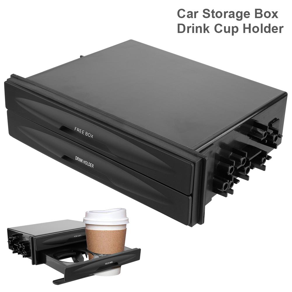 Multifunction Car Drink Cup Holder Auto Double Layer Din Audio Radio Replacement Pocket Storage Box Cassette Drawer Storage
