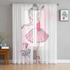 Ballet Dancer Girl Pink Flower Sheer Curtains Window Curtains for Living Room Bedroom Blinds Kids Room Home Decor
