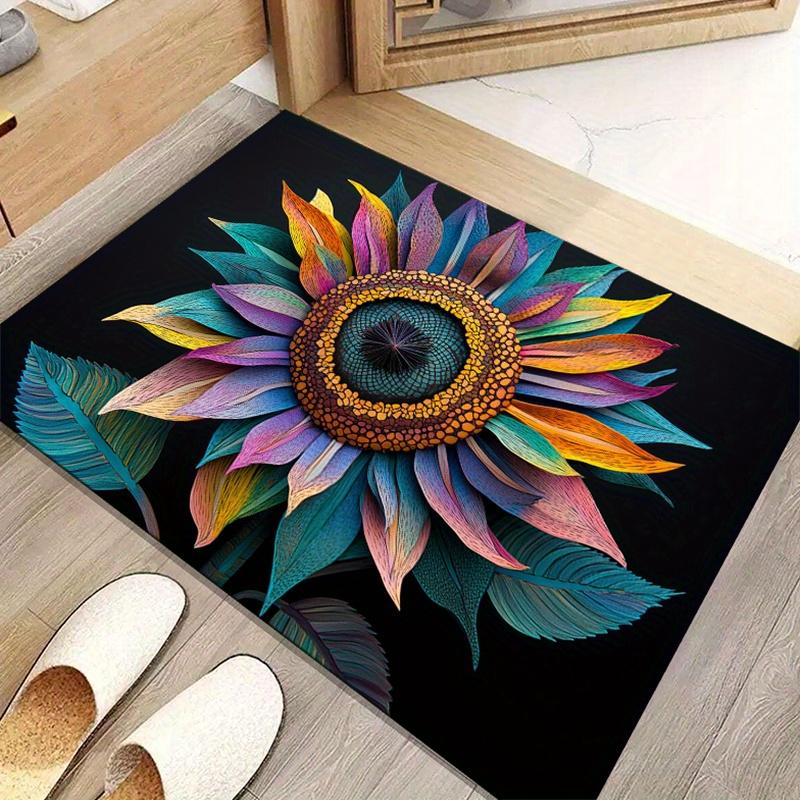 Vibrant Sunflower Print Non-Slip Area Rug - Floor Mat Crystal Velvet Polyester Carpet for Living Room, Bedroom, or Home Office
