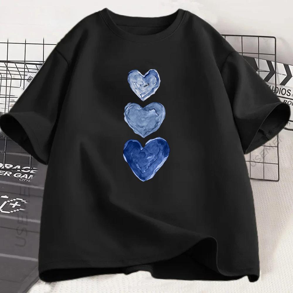 Fashion Love Hearts Tshirt Aesthetic Graphic Print Tee Summer Casual Short Sleeve Streetwear Loose Fit Top for Unisex Kids