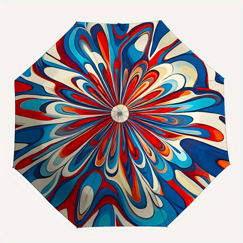 1pc Floral Abstract Automatic Open/close Folding Compact Umbrella, 8-Rib Sturdy Canopy, Lightweight Portable, Everyday Use, Gift, Outdoor Umbrella, Tr