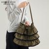 New Artistic Casual Ruffle Hem Skirt Design Tote Bag with Large Capacity, Fashionable and Versatile Hand-held Shoulder Bag