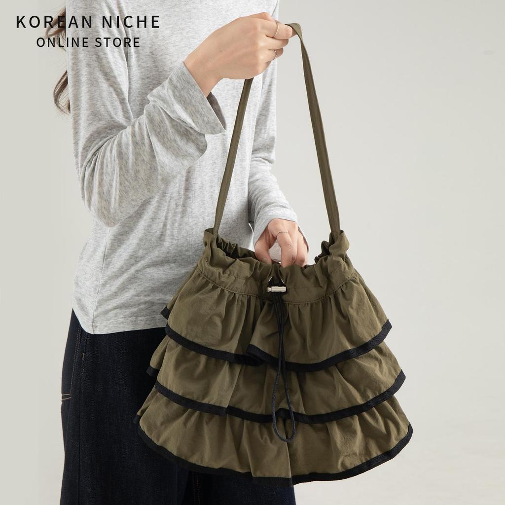 New Artistic Casual Ruffle Hem Skirt Design Tote Bag with Large Capacity, Fashionable and Versatile Hand-held Shoulder Bag