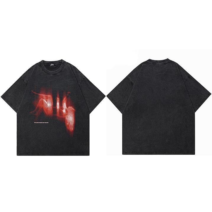 Hip Hop Streetwear Men TShirt Oversized Lost Shadow Vintage Graphic T Shirt Washed Black Tshirt Cotton Unisex Tops Tees