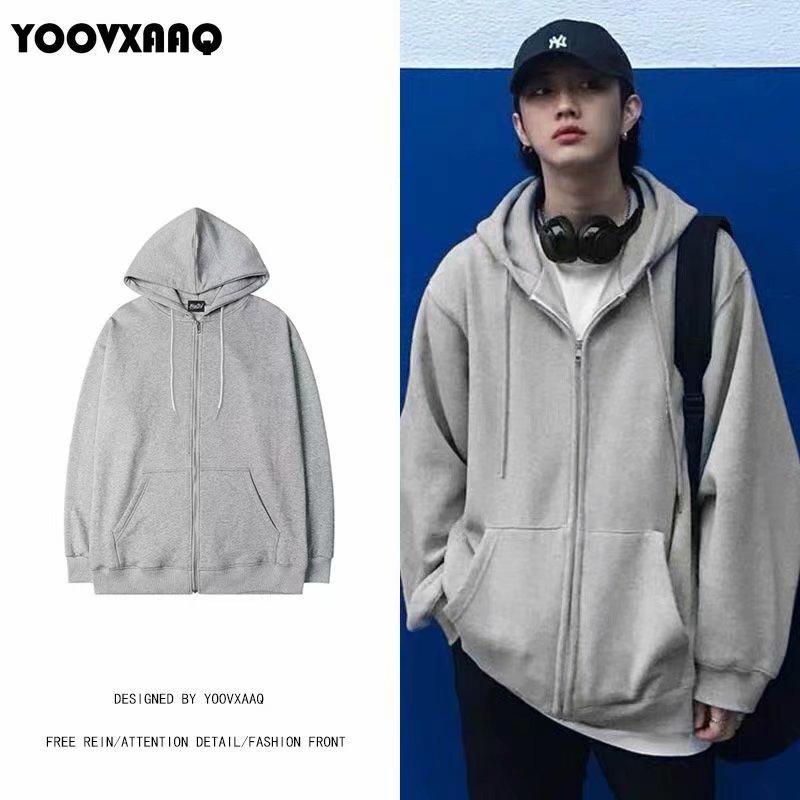 Men's Gray Thick Velvet Hooded Sweatshirt: Autumn/Winter Casual Large Size Sports Cardigan Jacket