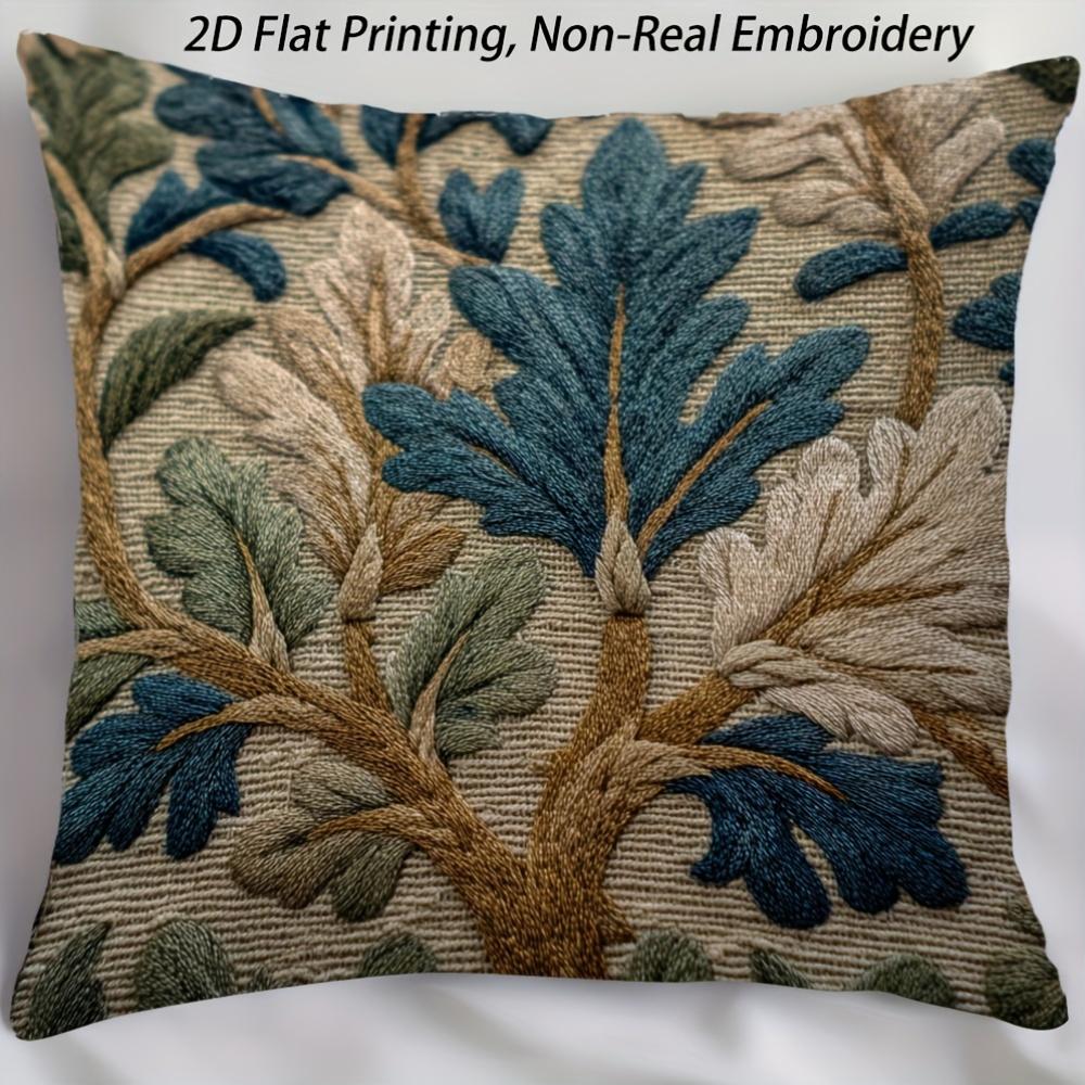 Vintage Boho Blatt Kissenbezug Kunststickerei Botanischer Druck Rustikale Leinenstruktur Kissenhülle für Sofa Bett Couch Heimdekoration
