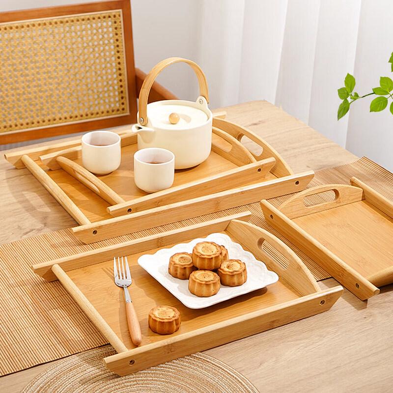 UOSO Japanese Bamboo Wood Rectangular Serving Tray with Handles
