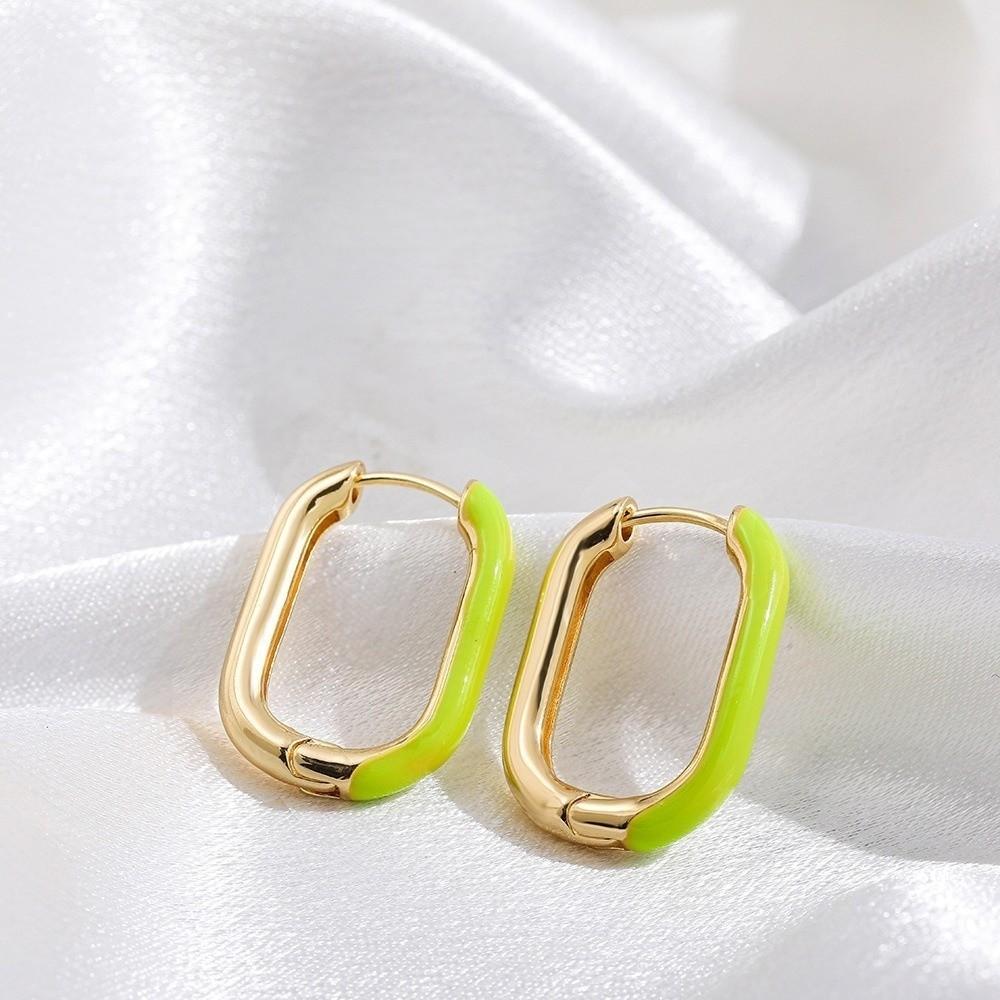 1 Pair Retro Geometric Hoop Earrings Minimalist Colorful Enamel Earrings Women Jewelry