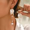 Boucles d'Oreilles Pendantes Fleur Pétale Blanc Élégant Pour Femmes Exquis Imitation Perle Longue Frange Pendantes Boucles d'Oreilles Bijoux de Soirée Mariage