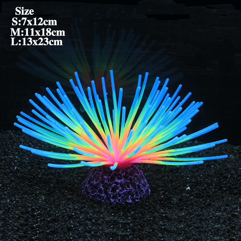 Bola Ouriço do Mar de Silicone Artificial Efeito Fluorescente Decoração Aquário Mundo Subaquático Aquário Ornamento Paisagem