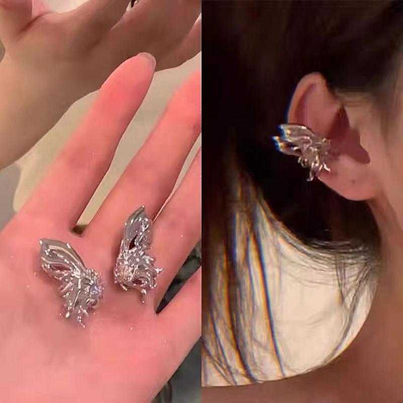 Bow tassel ear clips Women's summer niche design sense Advanced cold wind ear clips No ear piercings Ear bone clips Earrings