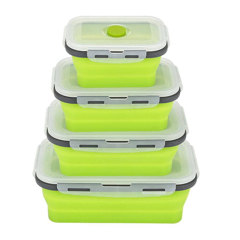 4pcs Portable Rectangle Silicone Scalable Folding Lunchbox Bento Box for Food Tableware Container