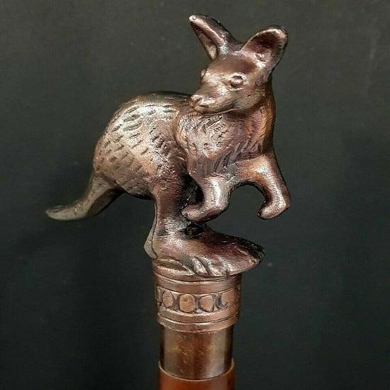 Brass Antique Rabbit Shape Designer Head Handle Style Walking Stick Cane Red Wood Two Fold Unique Handle Cane Gift