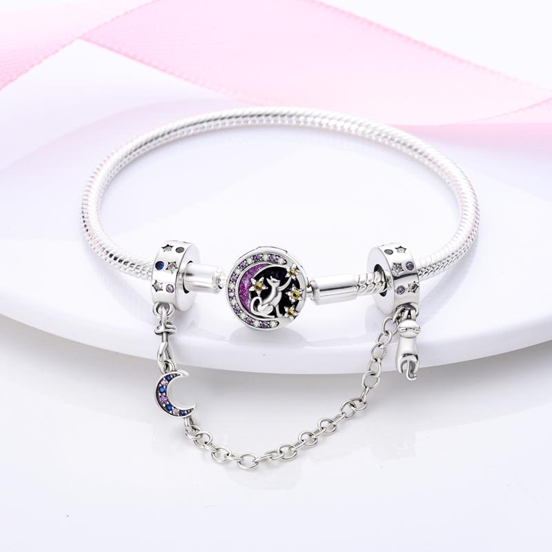 Authentic Accessories Bracelets Genuine Genuine Copper Moon Decorative Charms Bead Elements Inlaid Zirconium Luna Cat Dangle Pendants Jewelry