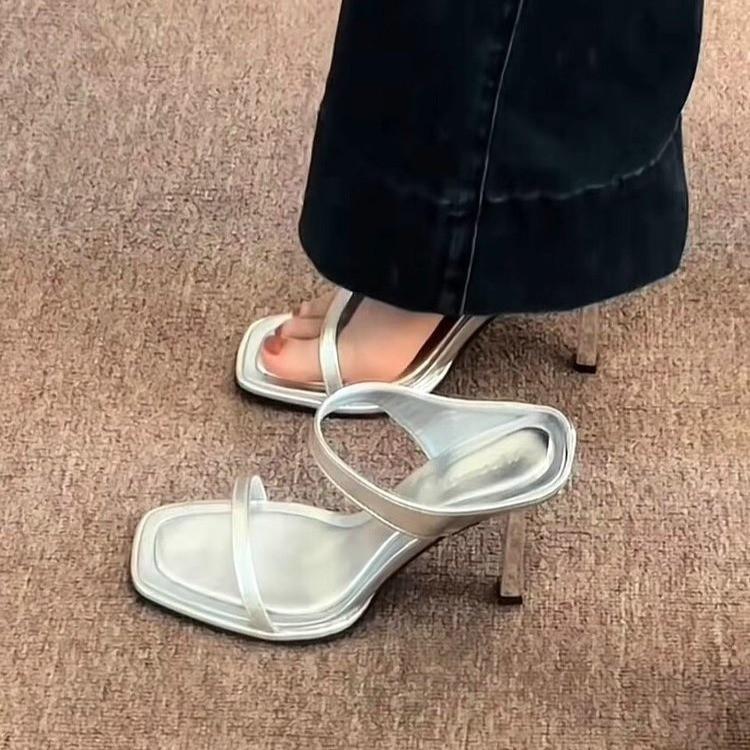 Summer High Heels 2025 New Style Small Heel Versatile Square Head Strap French High Heel Sandals for Women