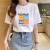 Letnia Damska Luźna Koszulka z Krótkim Rękawem Bawełniana z Okrągłym Dekoltem Top Codzienny Podstawowy