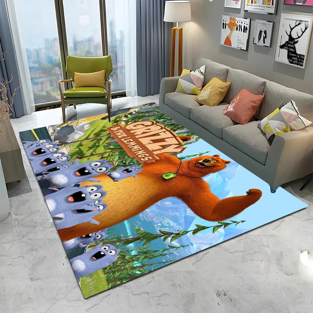 Covor de Joacă 3D Grizzy și Lemingii Desen Animat pentru Casă Sufragerie Dormitor Canapea Preș de Ușă Decor, Covor pentru Zona Copiilor Covor de Podea Antiderapant