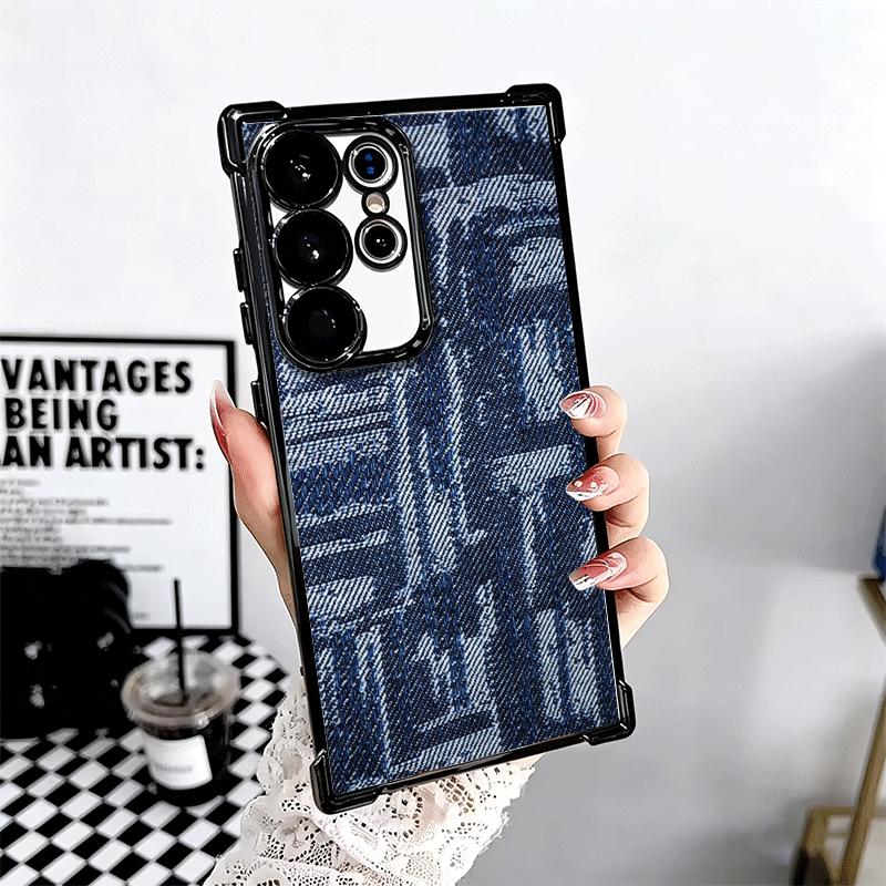 Retro Denim Pattern Soft Phone Case For Samsung Galaxy S26 Ultra S25 Edge S24 FE S23 Plus S22 S21 + S20 Plating Anti-Fall Fundas