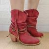 Fashion Retro Cowgirl Tassel Flat Heel Women Western Boots Vintage Patchwork Comfy Waking Booties Stylish Casual Brand New Washed Shoes