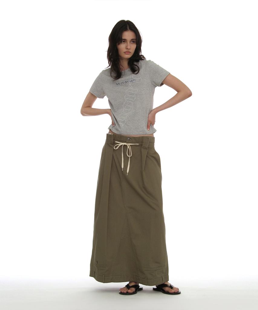 Partimento Woman Inverted Drawstring Maxi Skirt_Khaki Green