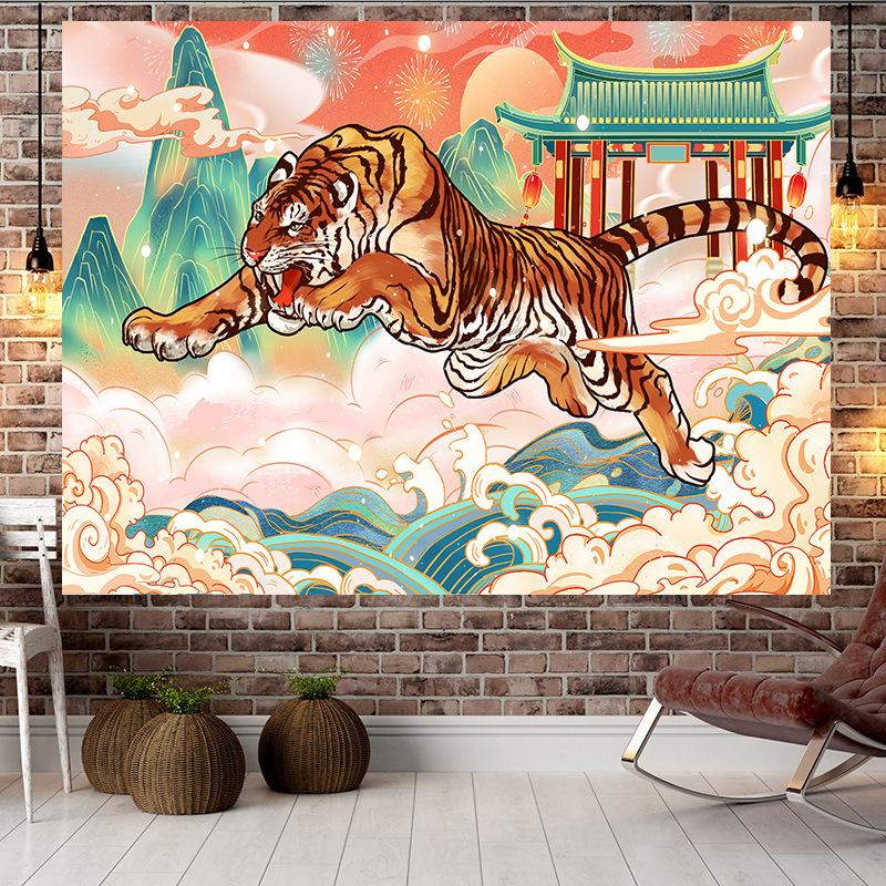 Chinese Style Tiger Style Large Tapestry Wall Hanging Geometry Hippie Tapestry Home Room Decor Aesthetic Decoration