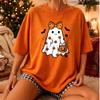 Cute Kawaii Halloween Ghost Pumpkin Bow Bat Spider Graphic T Shirt Unisex Cotton Short Sleeve Spooky Season Party Costume Shirt