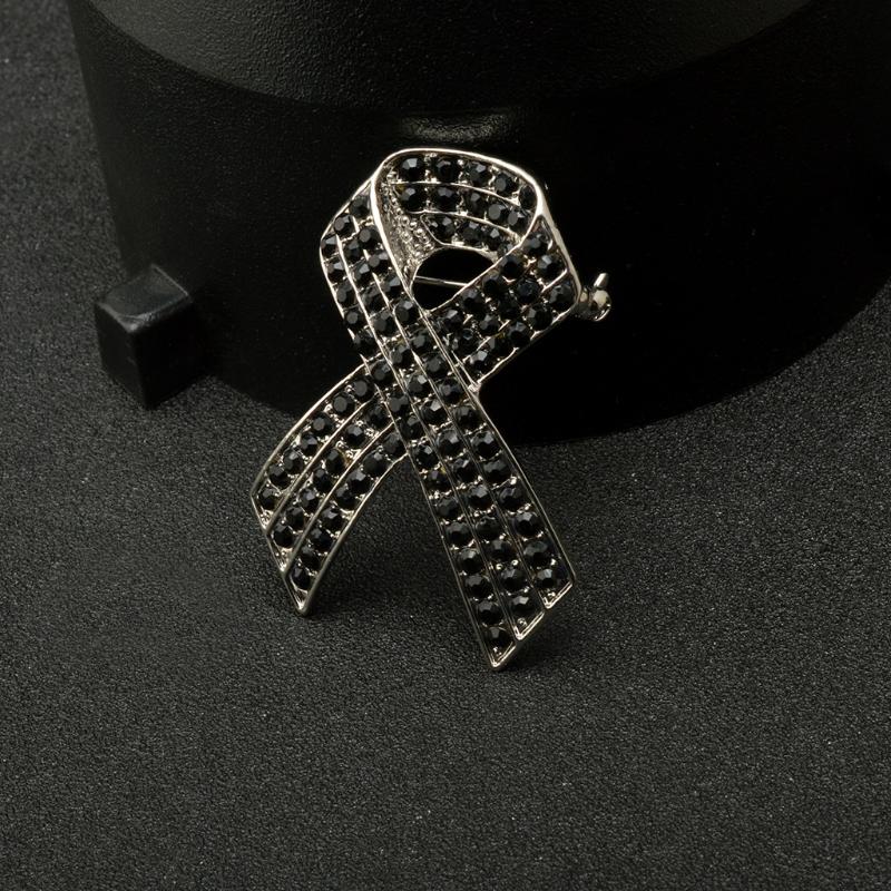 Black Rhinestones Ribbon Brooch Pins For Women Men Elegant Fashion Lapel Pin Decoration Accessories Party Jewelry Gift