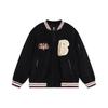 Badfive Letter Print Knit Baseball Jacket Men Outerwear Black AFMT017-2