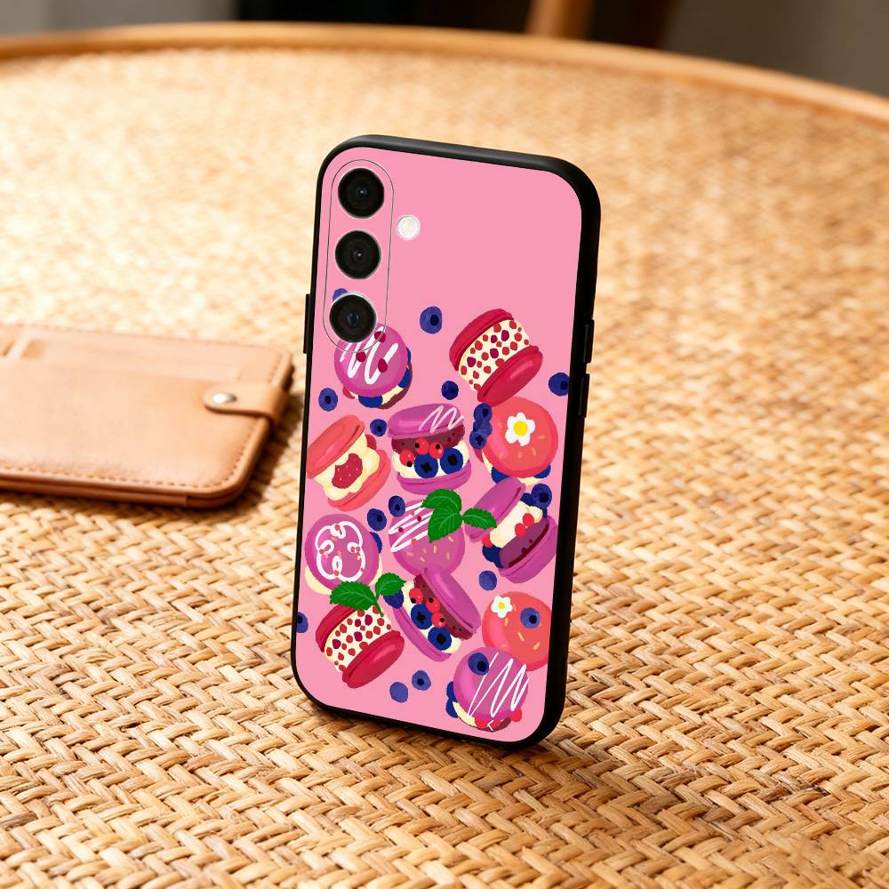Macaron Délicieux Coloré Coque de Téléphone Pour Samsung A73,72,71,53,52,51,22,91,80, Housse Noire Souple