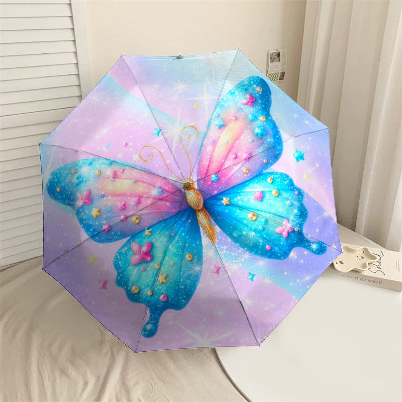 1pc Butterfly Sparkle Pattern Umbrella Design Automatic Opening and Closing Umbrella, High-quality Travel Umbrella, C1128169