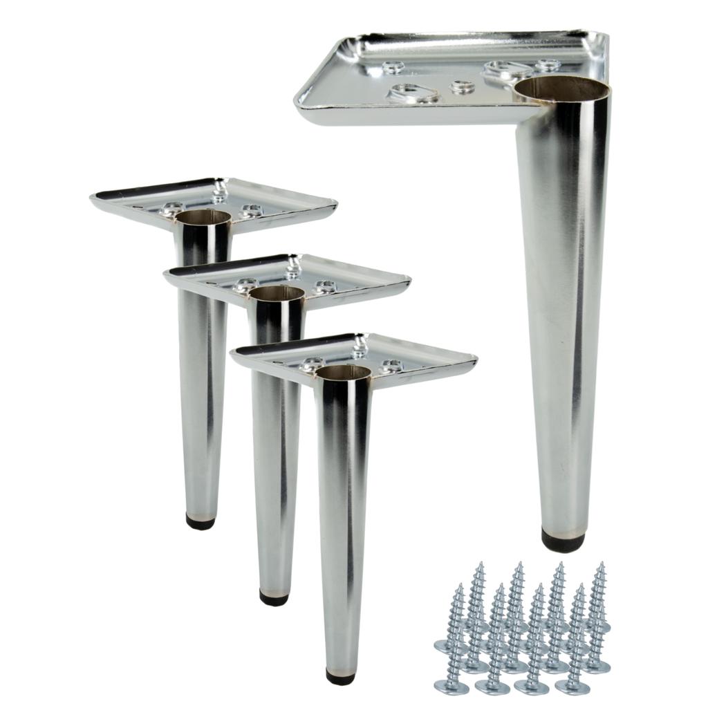 Set of 4 furniture legs, silver chrome, height 17 cm