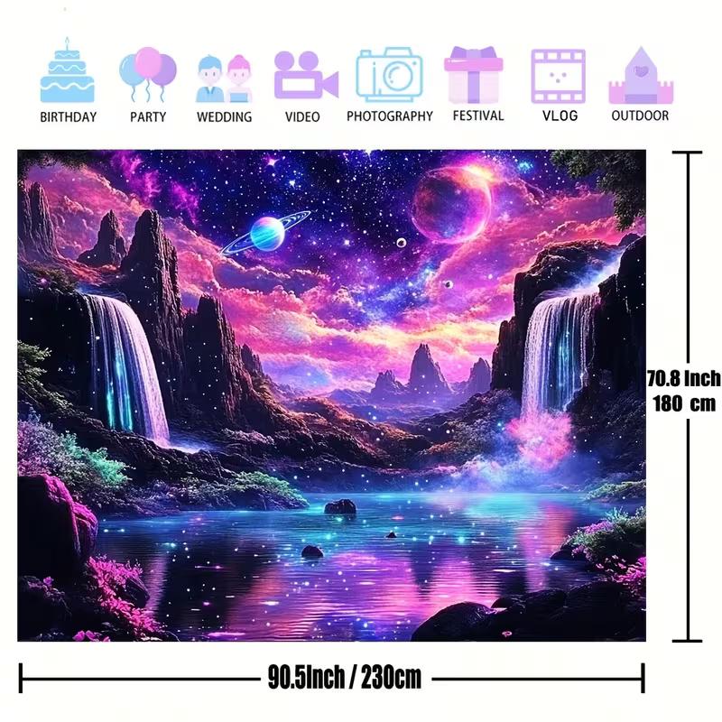 2D Planet Waterfall Wall Tapestry Fantasy Space Landscape Background Cloth