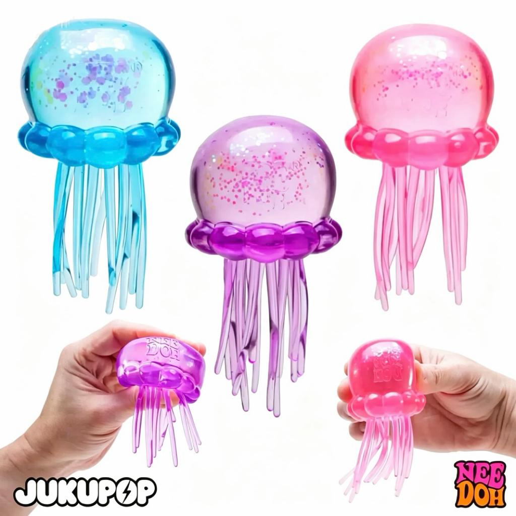 Needoh Trending Jellyfish & Cube Squish Toy, Soft Jelly Squeeze Stress Relief Fidget Toy, Sensory Needoh For Kids & Adults