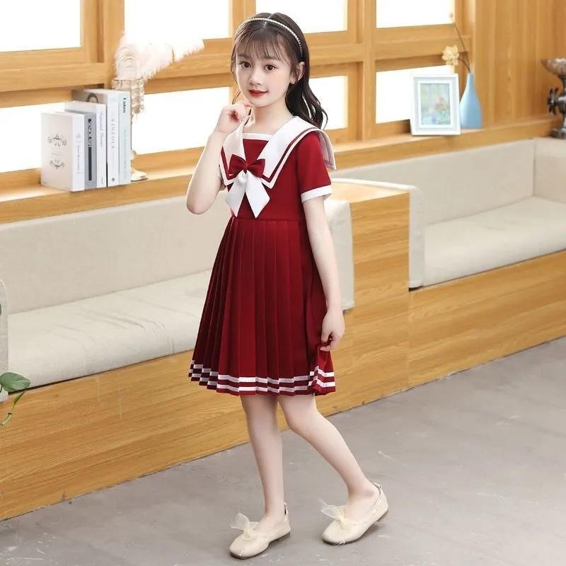 Summer Kids A-LINE Dresses Child Clothes Teens School Sailor JK Striped Uniform Girls Daily Wear Pleated Skirt 6 9 12 Yaer