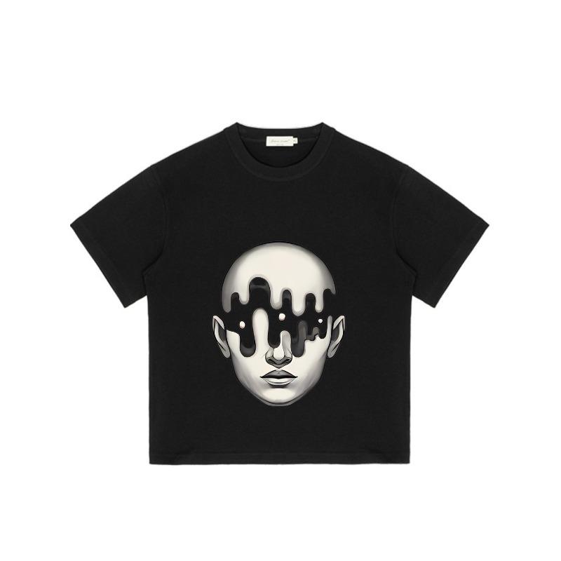 Svart T-shirt med abstrakt ansiktstryck för vardagsbruk