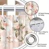 1Pc Pink Rose Flower Pattern Shower Curtain, Polyester Fabric, Machine Washable, Suitable For Bathroom Decoration