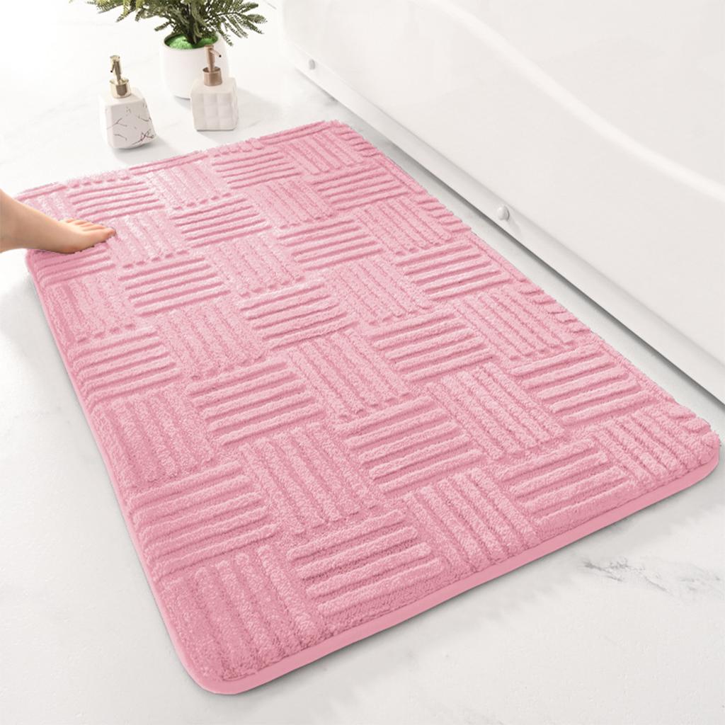 Thickened Absorbent Striped Floor Mat Solid Color Bathroom Carpet Bedroom Comfortable Cotton Velvet Non-slip Mat Entrance Mat