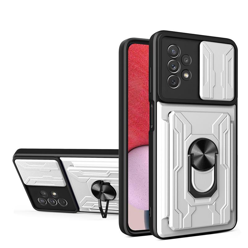 Card Holder Slide Camera Ring Phone Case For Samsung Galaxy A53 A73 A33 A23 A13 A52 A12 A51 M32 4G 5G S20 S21 S22 Ultra Plus Shockproof Armor Cover