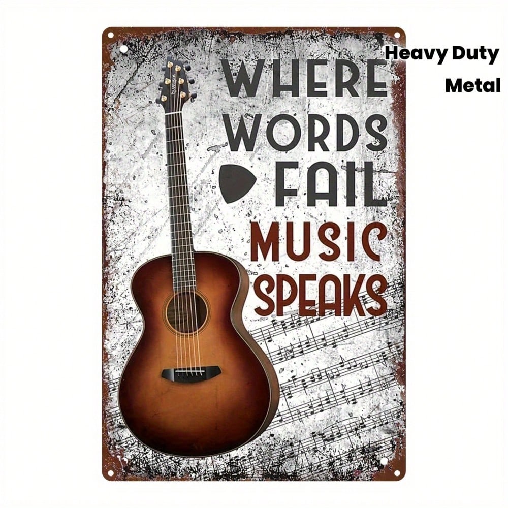 Vintage Guitar Music Tin Sign Metal Wall Decor Plaque 8x12 Retro Bar Garage Man Cave