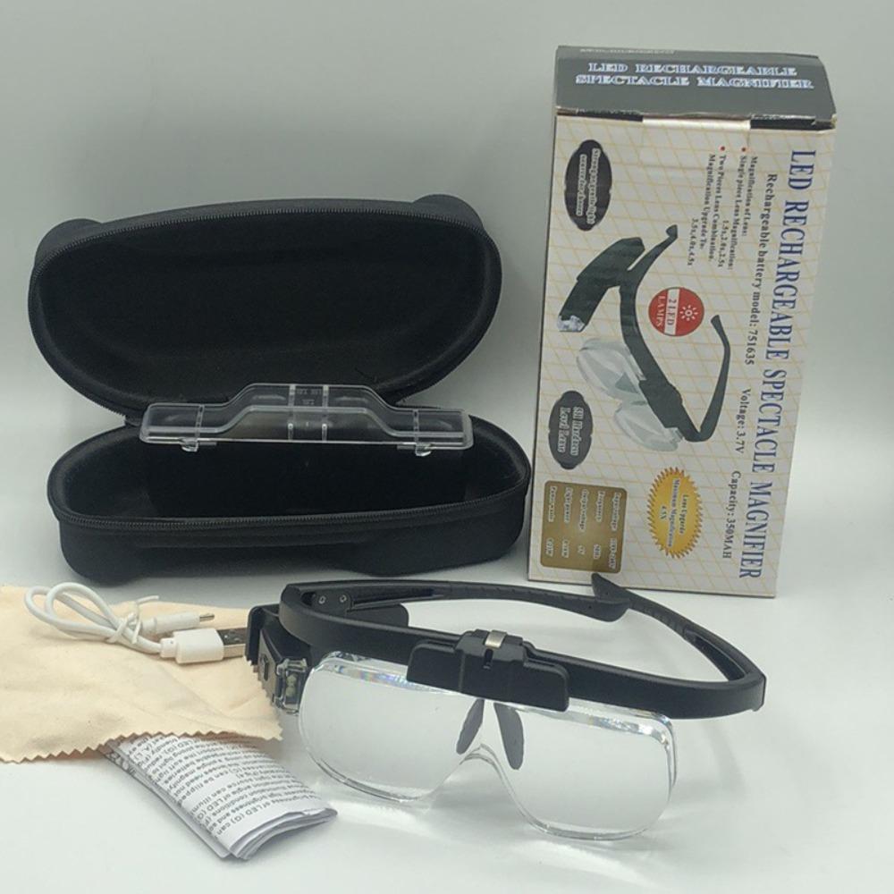 USB Rechargeable Reading Glasses Magnifier 1.5X 2.0X 2.5X 3.5X 4.5X With LED Magnifying Glasses HD Illuminated Magnifier