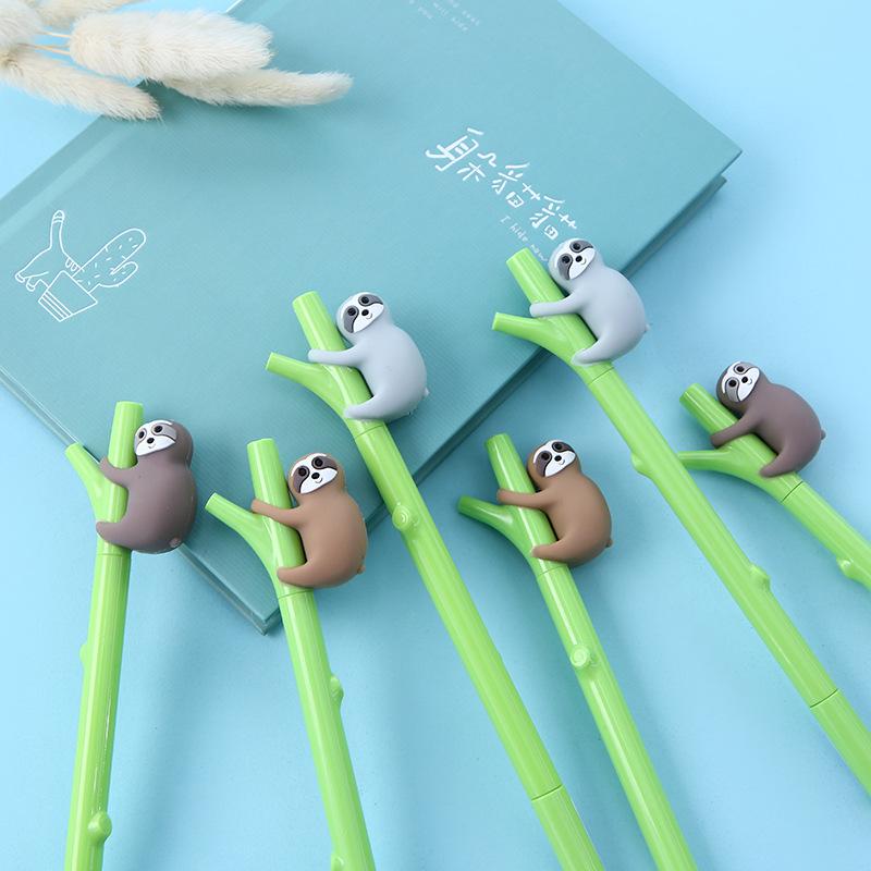 3pcs Cute Green Tree Lovely Sloth Pen Ballpoint Black Color Gel Ink Pens for Writing School